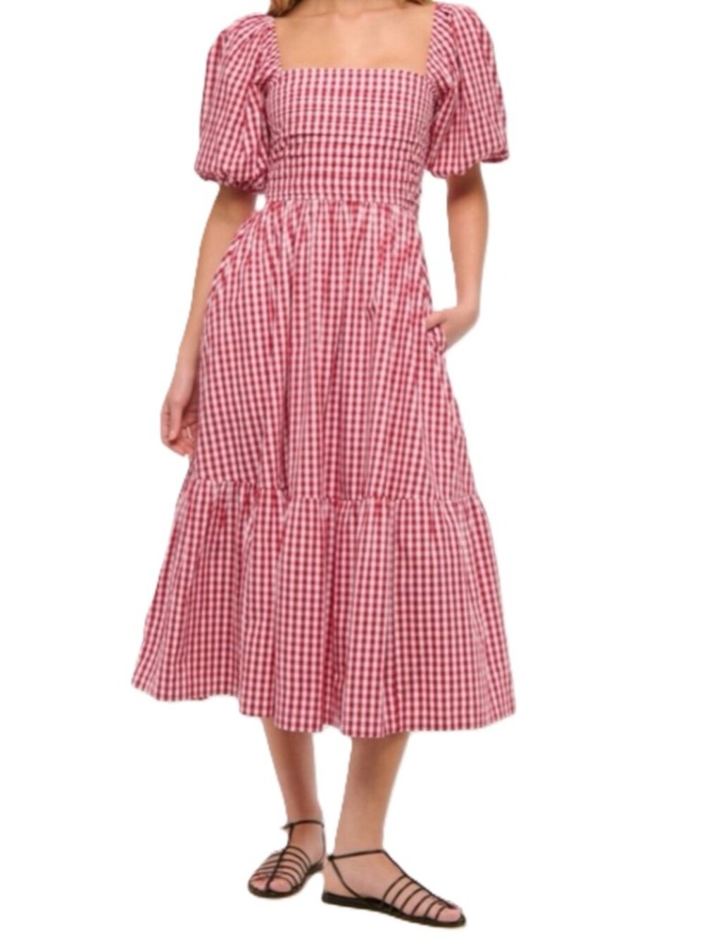Abercrombie & Fitch Emerson Midi Dress Puff Sleeves Tiered Medium